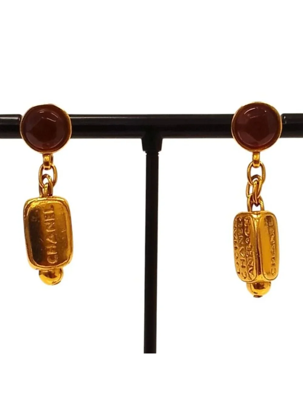 Chanel Vintage Gripoix Swing Earrings Gold Plated